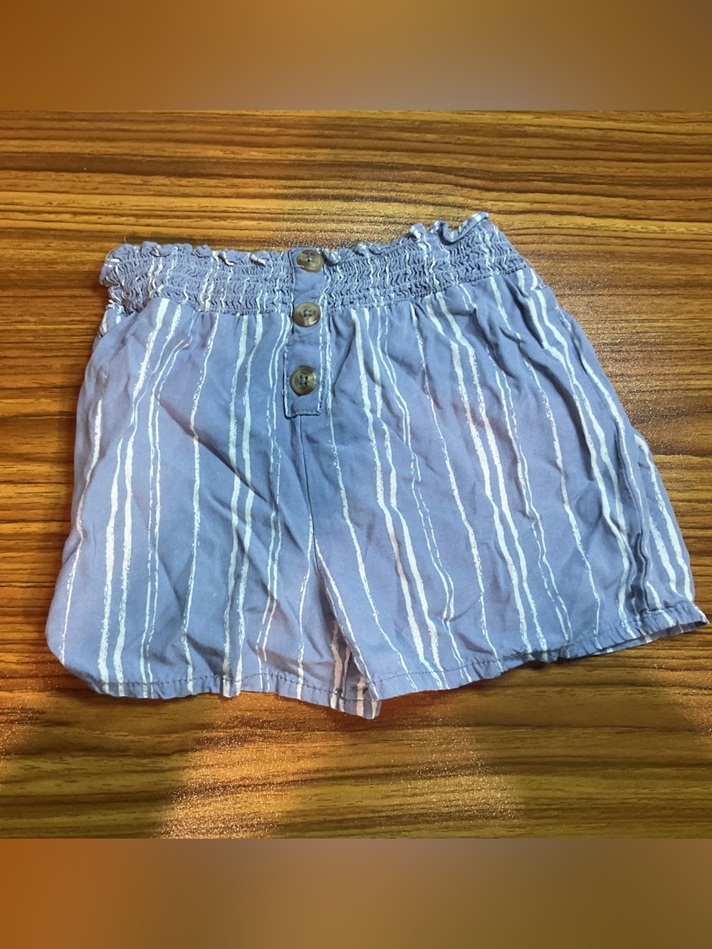Striped Light Blue Girls' Elastic-Waist Shorts